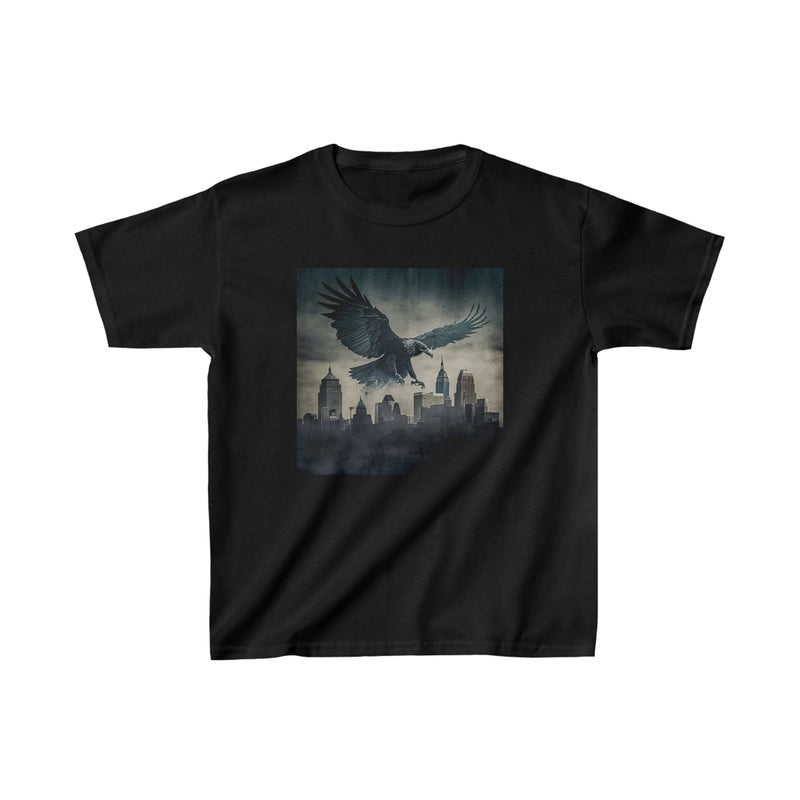 Crafted with LOVE for Landscapes Eagle flying Kansas City skyline Kids Tee Printify