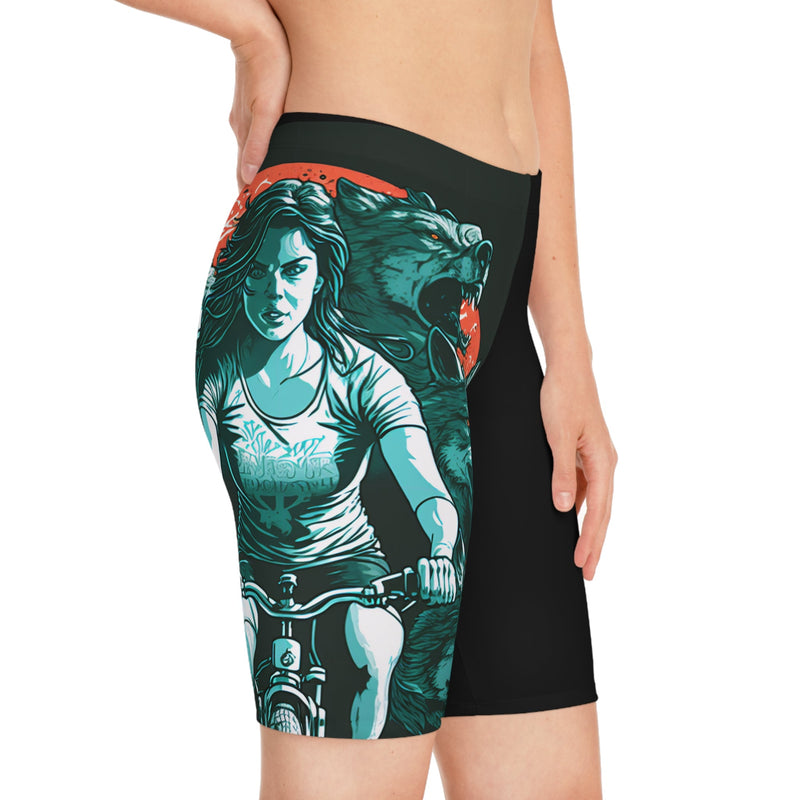 Crafted with LOVE for Sports - Riding with Wolves - Women's Bike Shorts Printify
