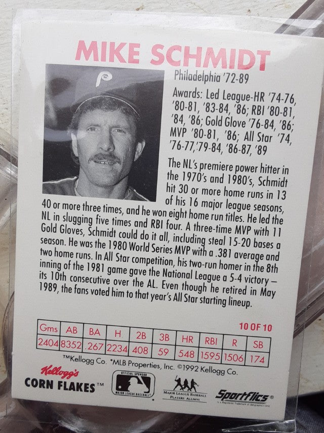 Mike Schmidt Philadelphia Phillies MLB 1992 Kellogg's Corn Flakes All-Stars 10 Kellogg's Corn Flakes All Stars