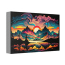 Canvas Stretched, 1.5'' - Psychadelic sunset mountains and lake Printify