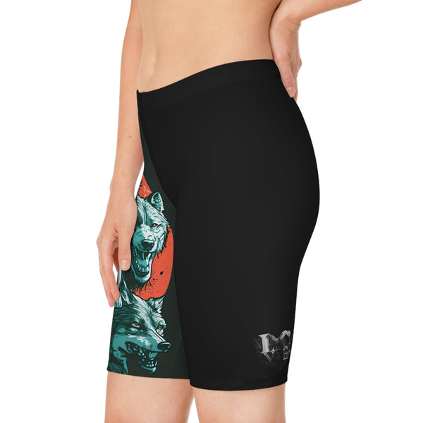 Crafted with LOVE for Sports - Riding with Wolves - Women's Bike Shorts Printify