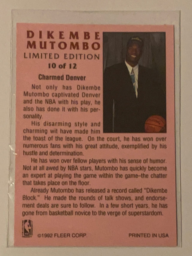 Dikembe Mutombo Denver Nuggets NBA 1991 Fleer - Dikembe Mutombo Limited Edition 10 Fleer