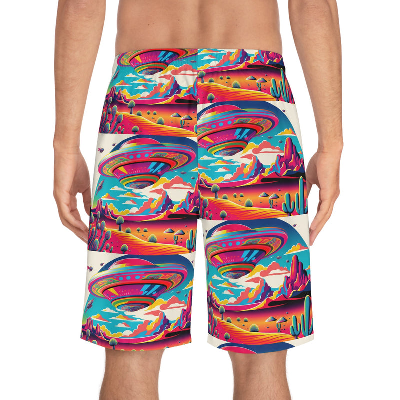 Crafted with LOVE for Far Out - UFO in the desert - Men's Board Shorts - Printify