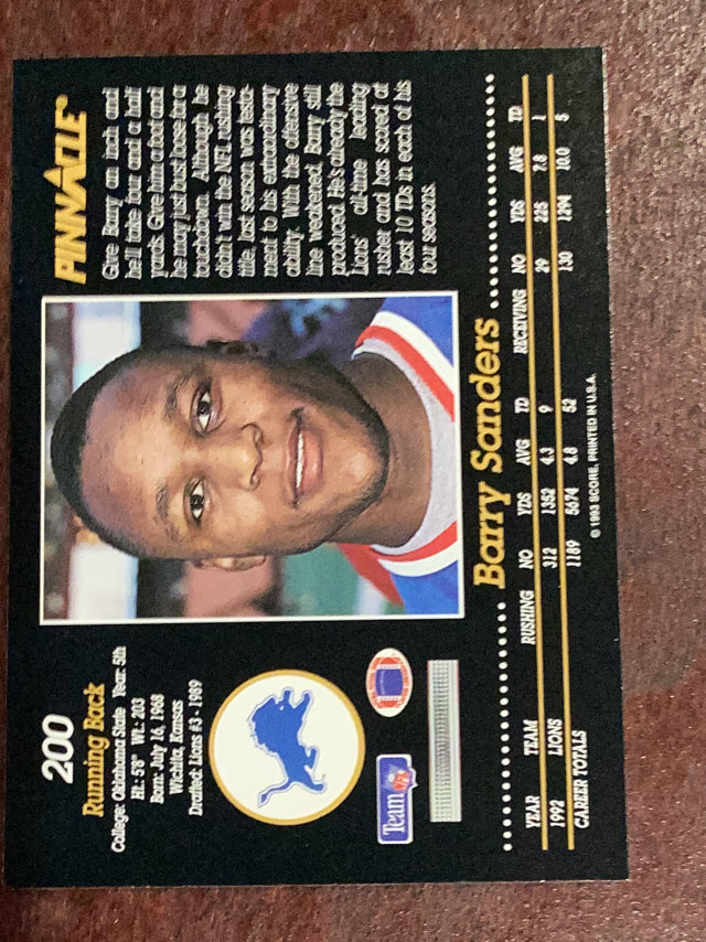 Barry Sanders Detroit Lions NFL 1993 Pinnacle 200 Pinnacle