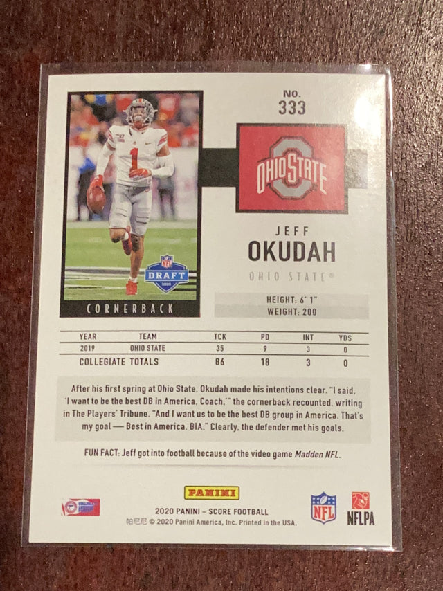 Jeff Okudah Ohio State Buckeyes NFL 2020 Score 333 RC Panini