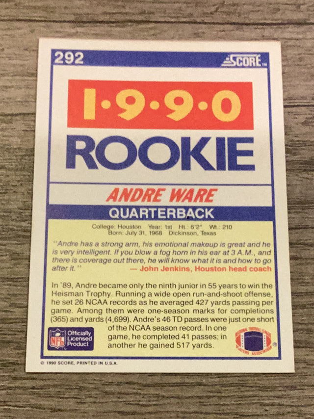 Andre Ware Houston Cougars NFL 1990 Score 292 ROO, RC Panini