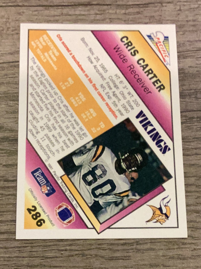 Cris Carter Minnesota Vikings NFL 1991 Pacific 286c COR Pacific