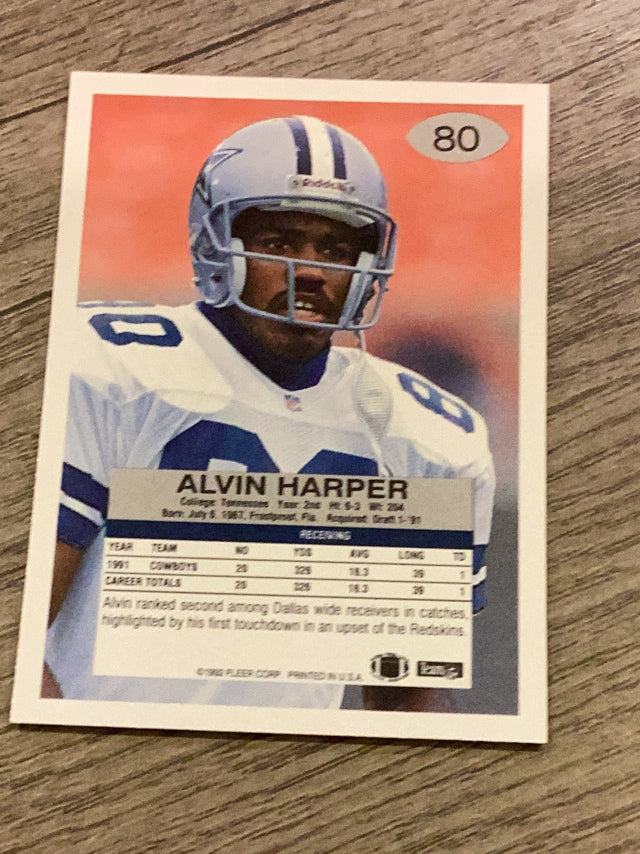 Alvin Harper Dallas Cowboys NFL 1992 Fleer 80 Fleer
