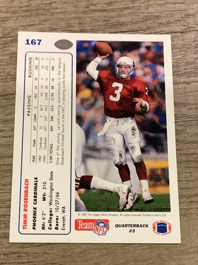 Timm Rosenbach Phoenix Cardinals NFL 1991 Upper Deck 167 Upper Deck