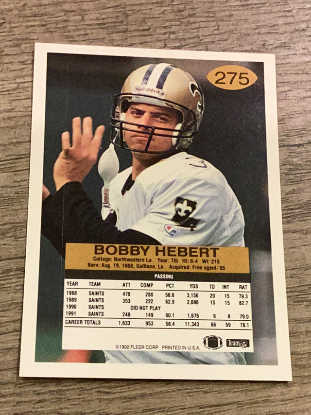Bobby Hebert New Orleans Saints NFL 1992 Fleer 275 Fleer