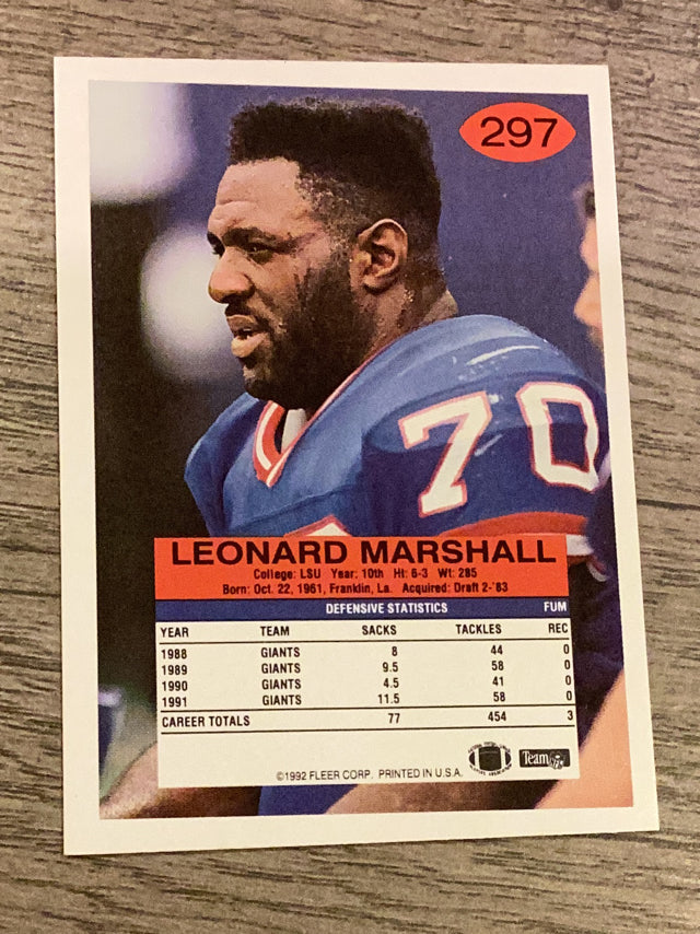 Leonard Marshall New York Giants NFL 1992 Fleer 297 Fleer