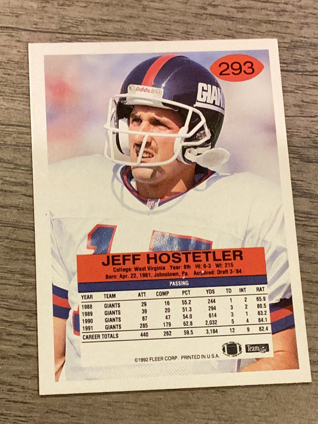 Jeff Hostetler New York Giants NFL 1992 Fleer 293 Fleer