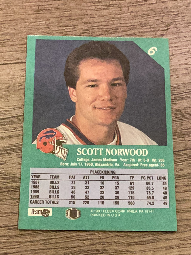 Scott Norwood Buffalo Bills NFL 1991 Fleer 6 Fleer