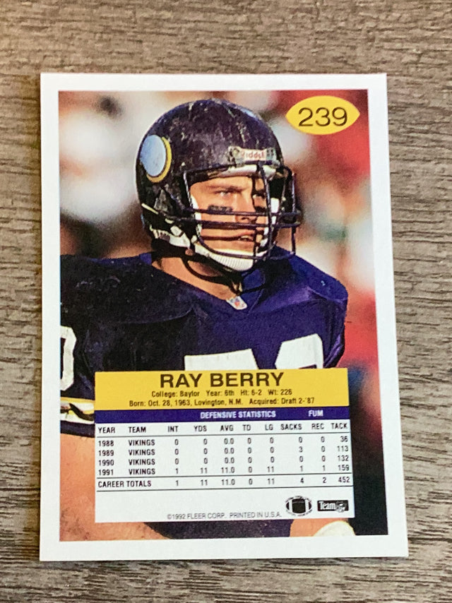 Ray Berry Minnesota Vikings NFL 1992 Fleer 239 Fleer