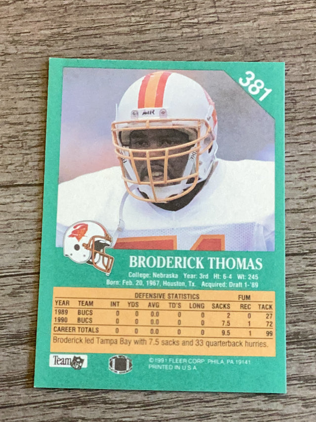 Broderick Thomas Tampa Bay Buccaneers NFL 1991 Fleer 381 Fleer