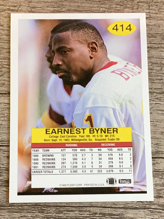 Earnest Byner Washington Redskins NFL 1992 Fleer 414 Fleer