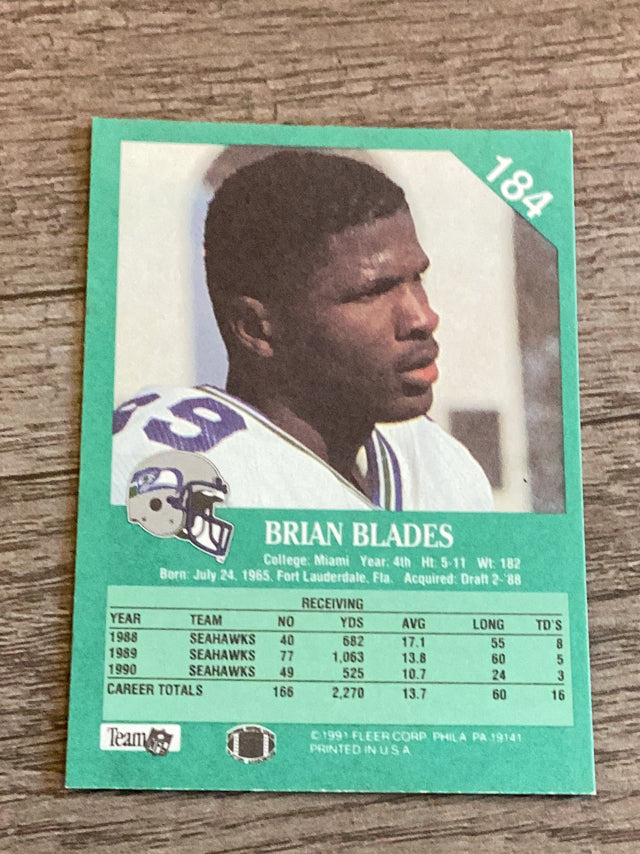 Brian Blades Seattle Seahawks NFL 1991 Fleer 184 Fleer