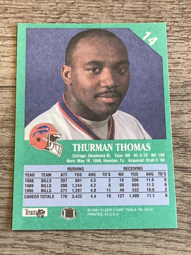 Thurman Thomas Buffalo Bills NFL 1991 Fleer 14 Fleet