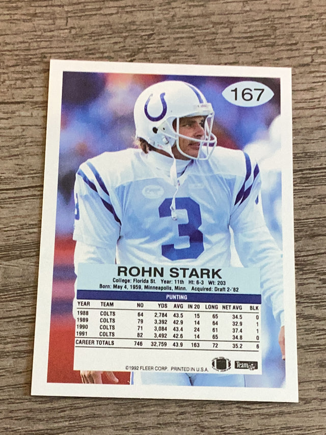 Rohn Stark Indianapolis Colts NFL 1992 Fleer 167 Fleer