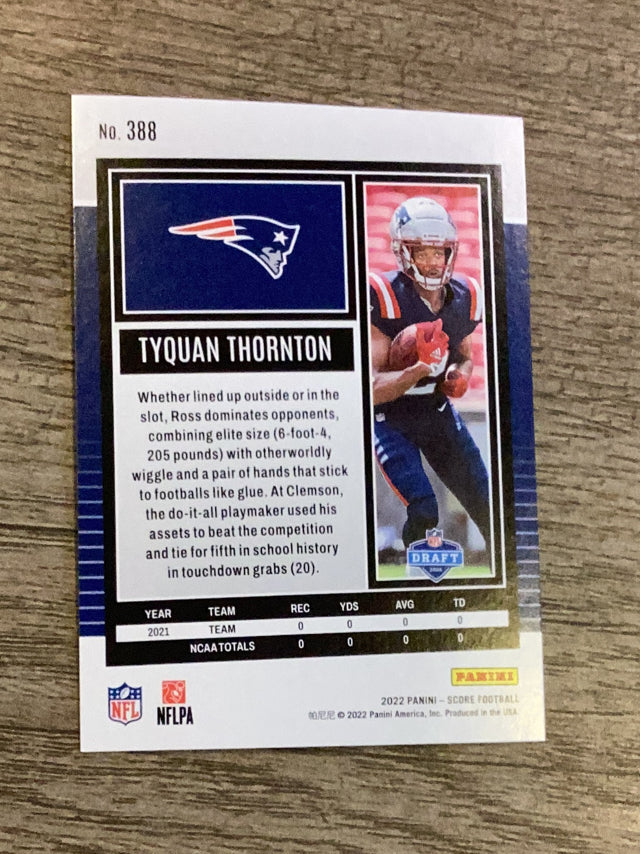 Tyquan Thornton New England Patriots NFL 2022 Score 388 RC Panini