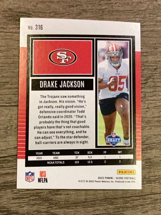 Drake Jackson San Francisco 49ers NFL 2022 Score 316 RC Panini