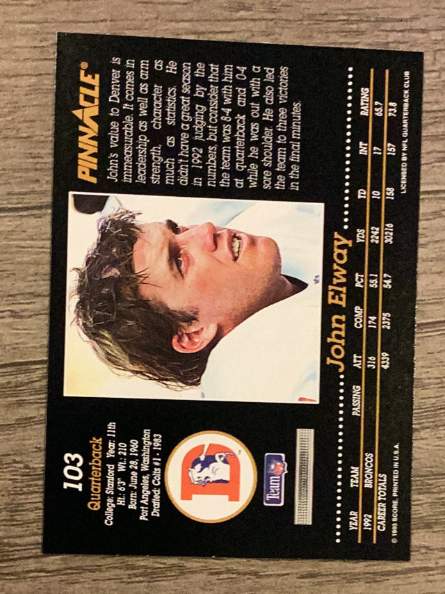 John Elway Denver Broncos NFL 1993 Pinnacle 103 Pinnacle