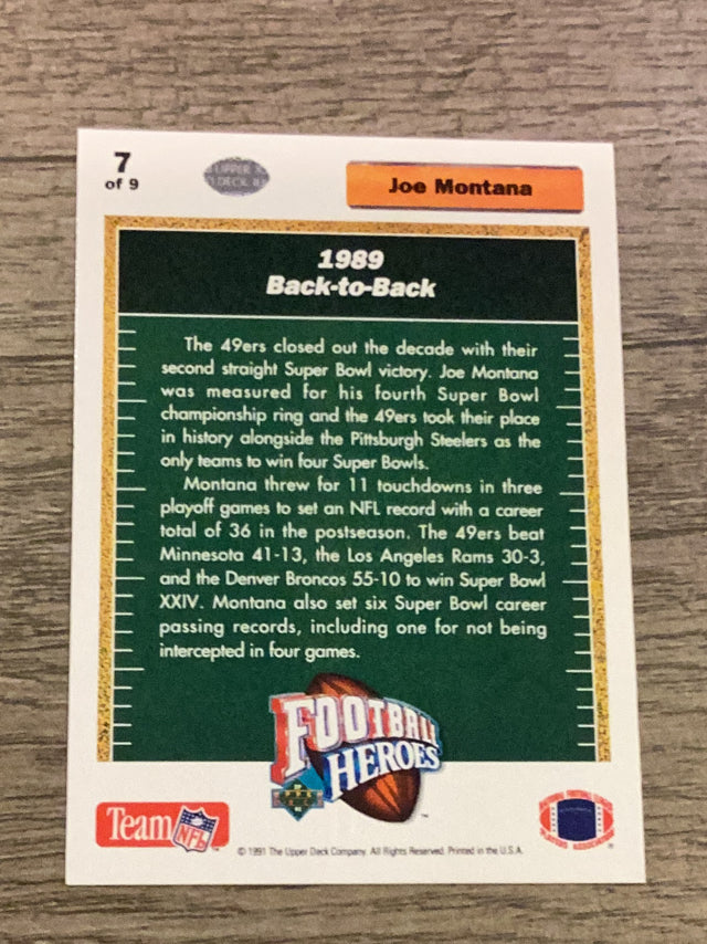 Joe Montana San Francisco 49ers NFL 1991 Upper Deck - Football Heroes: Joe Montana 7 Upper Deck