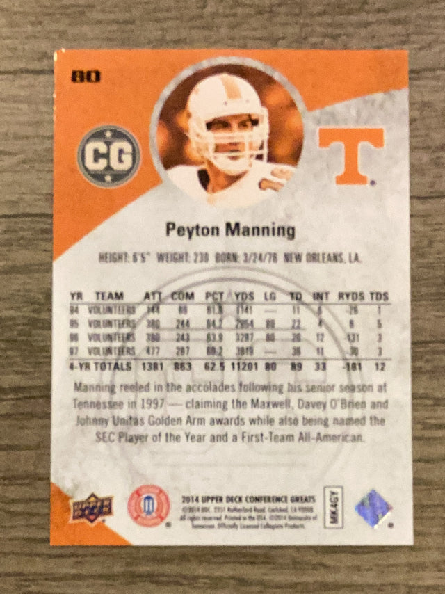 Peyton Manning Tennessee Volunteers NFL 2014 Upper Deck Conference Greats - Pewter 80 Upper Deck