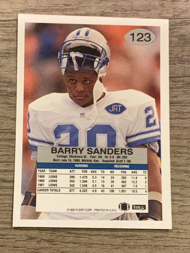 Barry Sanders Detroit Lions NFL 1992 Fleer 123 Fleer