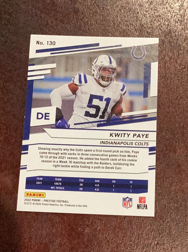 Kwity Paye Indianapolis Colts NFL 2022 Panini Prestige 130 Panini