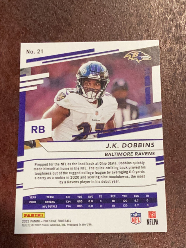 J.K. Dobbins Baltimore Ravens NFL 2022 Panini Prestige 21 Panini