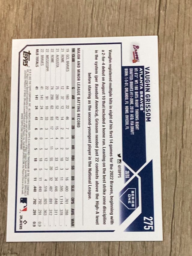 Vaughn Grissom Atlanta Braves MLB 2023 Topps 275 RC Topps