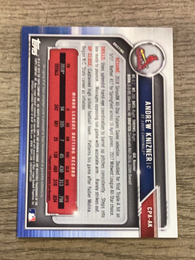 Andrew Knizner St. Louis Cardinals MLB 2019 Bowman - Chrome Prospect Autographs Refractor CPA-AK AU, SN499 Bowman