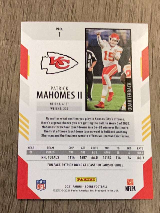 Patrick Mahomes Kansas City Chiefs NFL 2021 Score 1 Panini