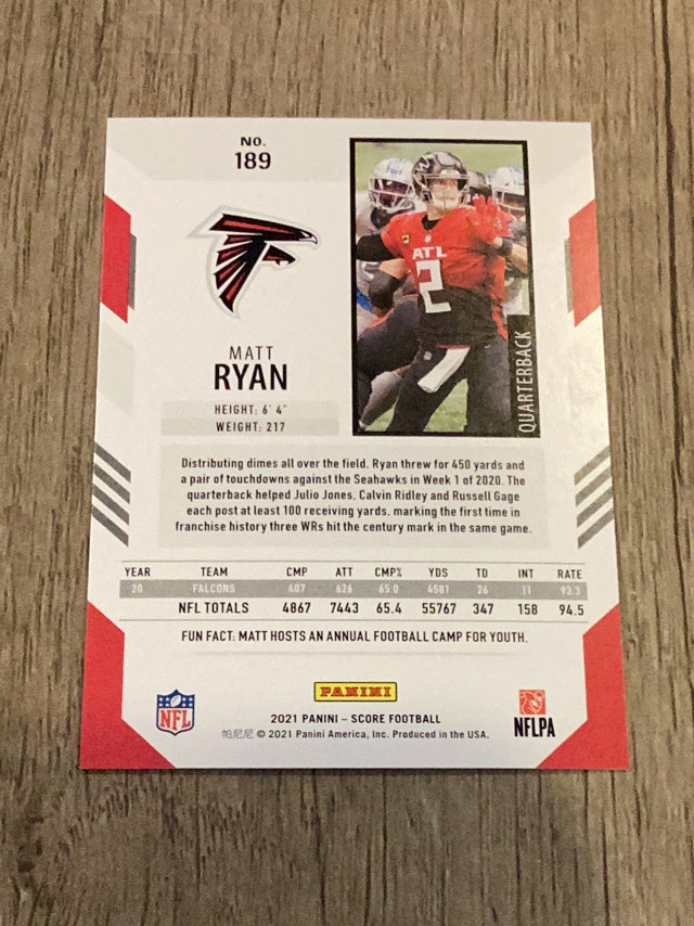 Matt Ryan Atlanta Falcons NFL 2021 Score 189 Panini