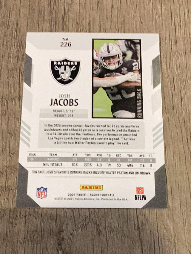 Josh Jacobs Las Vegas Raiders NFL 2021 Score 226 Panini