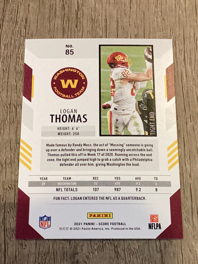 Logan Thomas Washington Football Team NFL 2021 Score - Red 85 Panini