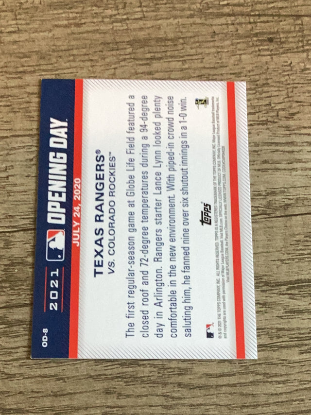 Texas Rangers Texas Rangers MLB 2021 Topps Opening Day - Opening Day OD-8 Topps