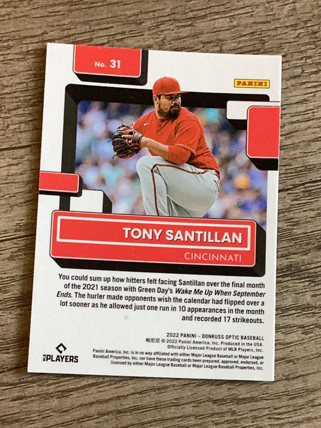 Tony Santillan Cincinnati Reds MLB 2022 Donruss 31 RR, RC Donruss