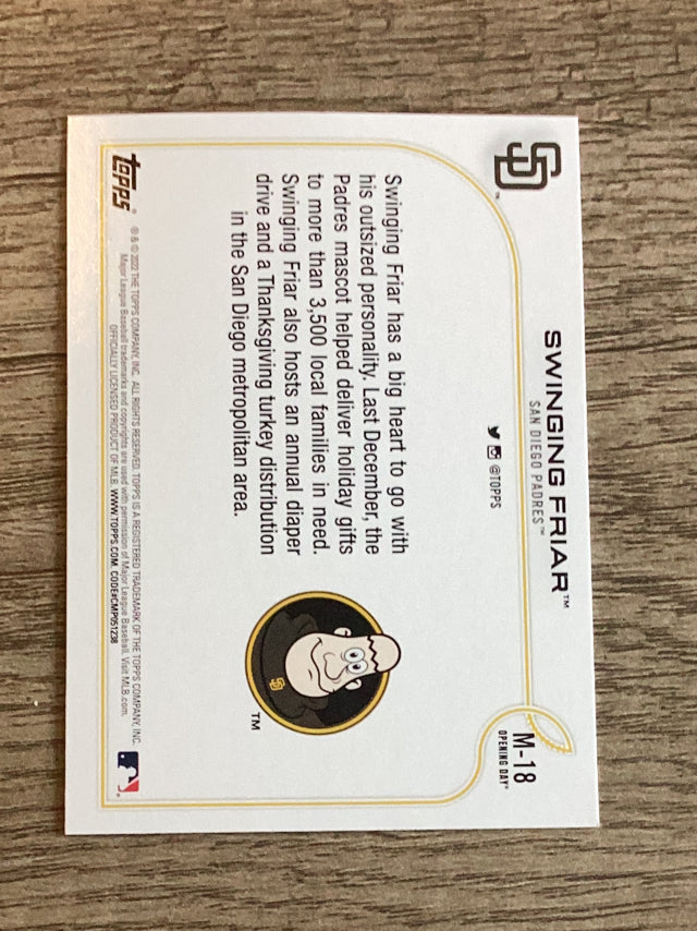 Swinging Friar San Diego Padres MLB 2022 Topps Opening Day - Mascots M-18 MAS Topps