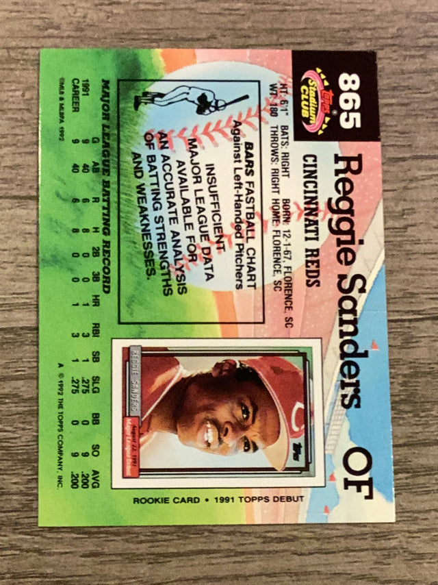 Reggie Sanders Cincinnati Reds MLB 1992 Stadium Club 865 Topps