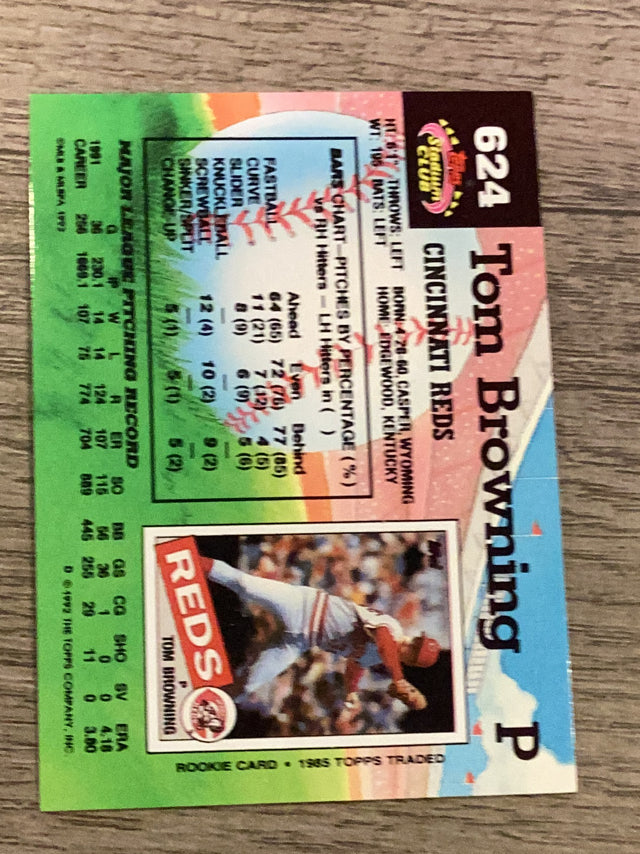 Tom Browning Cincinnati Reds MLB 1992 Stadium Club 624 Topps