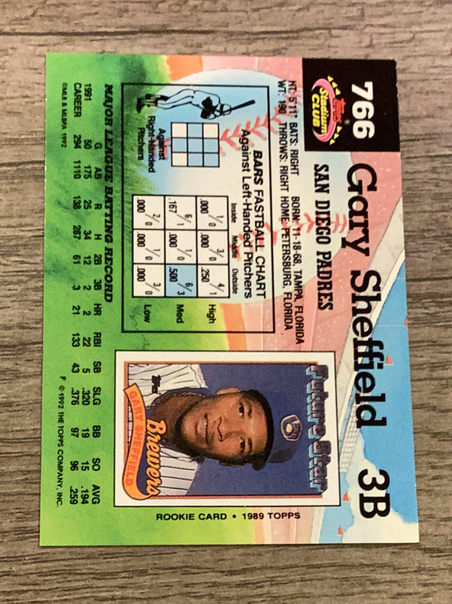 Gary Sheffield San Diego Padres MLB 1992 Stadium Club 766 Topps