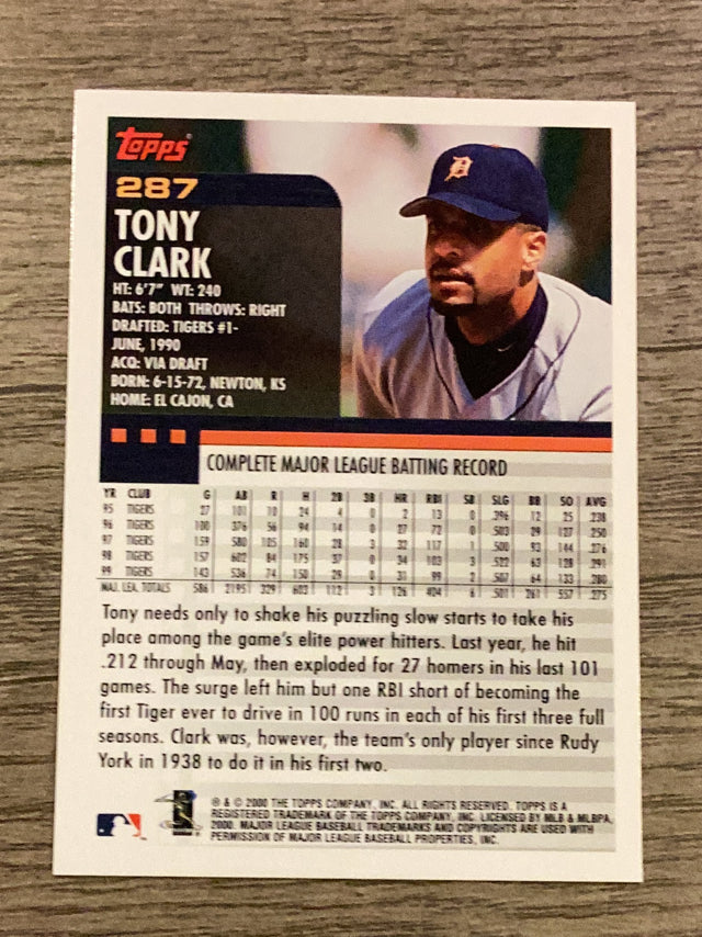 Tony Clark Detroit Tigers MLB 2000 Topps 287 Topps