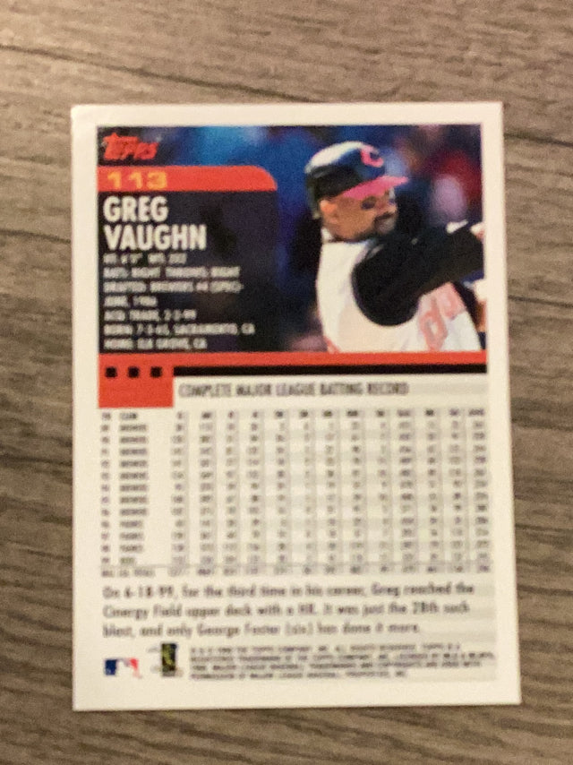 Greg Vaughn Cincinnati Reds MLB 2000 Topps 113 Topps