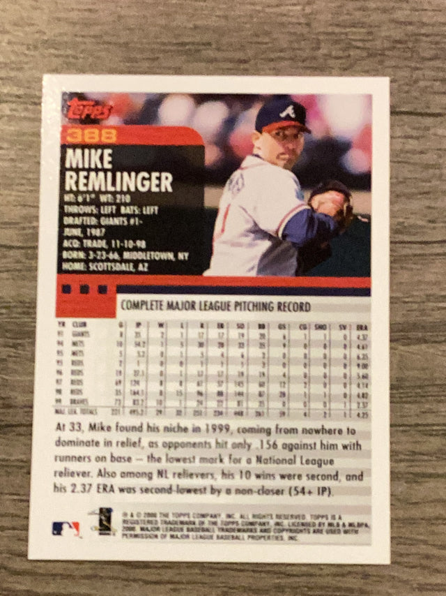 Mike Remlinger Atlanta Braves MLB 2000 Topps 388 Topps