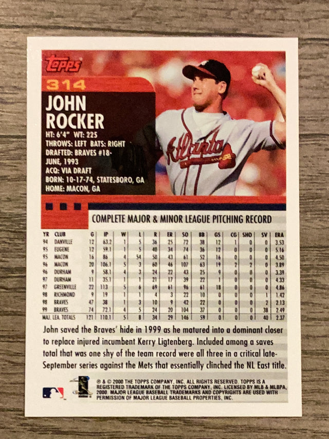 John Rocker Atlanta Braves MLB 2000 Topps 314 UER Topps