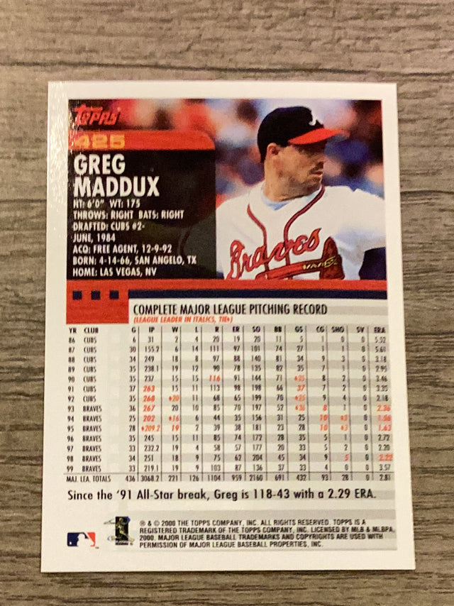 Greg Maddux Atlanta Braves MLB 2000 Topps 425 Topps