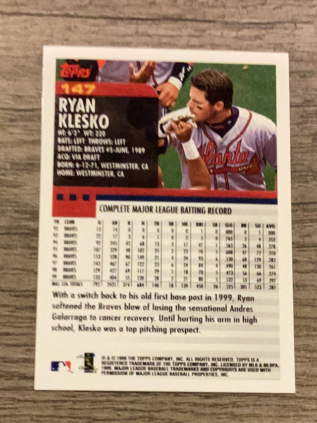 Ryan Klesko Atlanta Braves MLB 2000 Topps 147 Topps