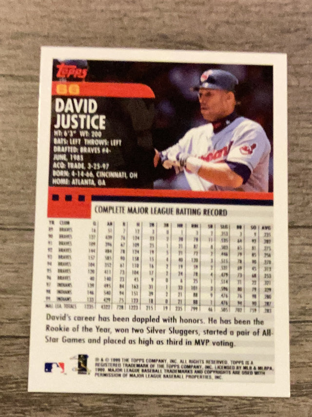 David Justice Cleveland Indians MLB 2000 Topps 66 Topps